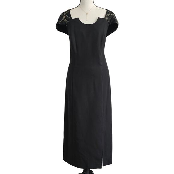 VTG Women's Plus Size 14 Midi Formal Dress Beaded Flutter Sleeves Slit Wimsigoth - Picture 1 of 15